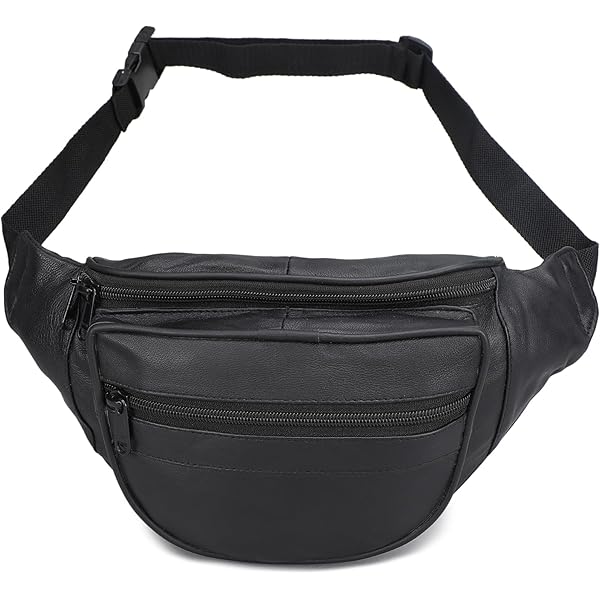 Amazon.com | XLarge Black Leather Fanny Pack Waist Bum Bag Travel